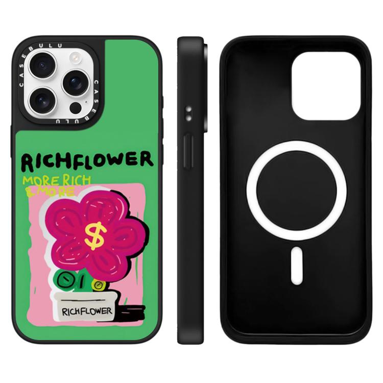 For iPhone 15 Pro Rich Flower Series Pattern Mirror Magnetic Phone Case