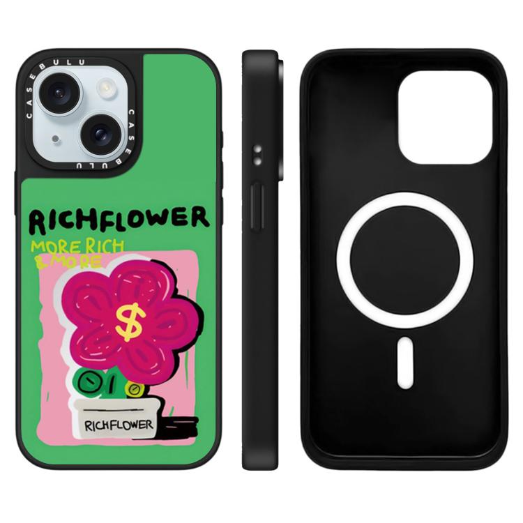 For iPhone 15 Rich Flower Series Pattern Mirror Magnetic Phone Case