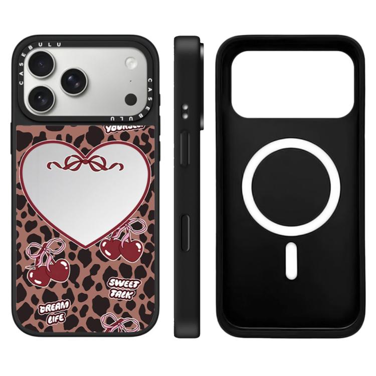 For iPhone 17 Pro Max Leopard Cherry Series Pattern Camera Control Button Mirror Magnetic Phone Case