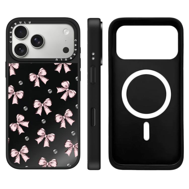 For iPhone 17 Pro Max Leopard Cherry Series Pattern Camera Control Button Mirror Magnetic Phone Case