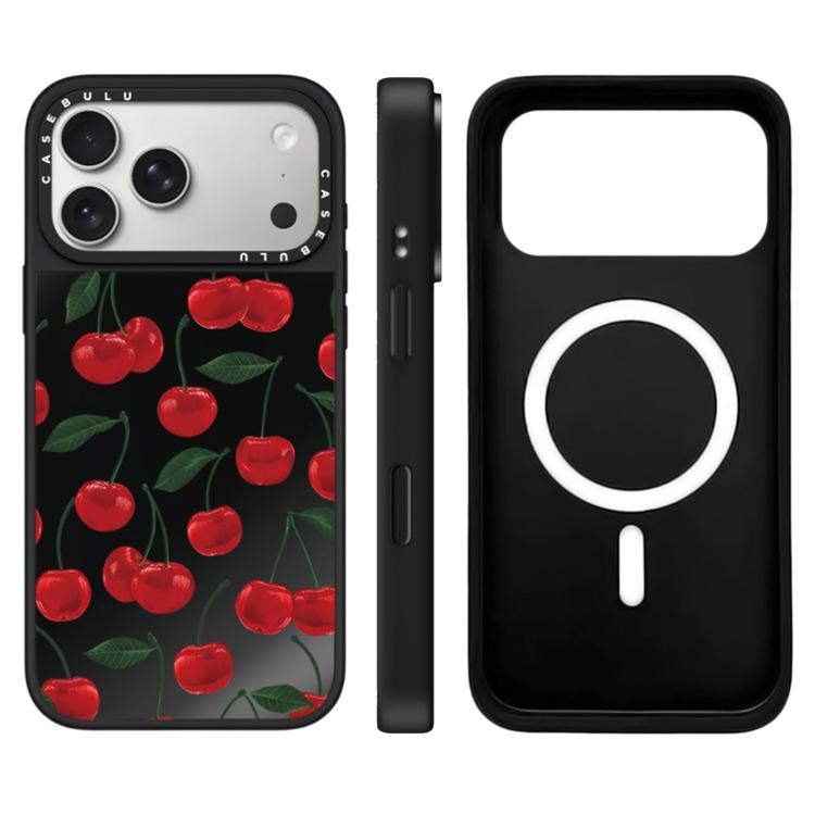 For iPhone 17 Pro Max Leopard Cherry Series Pattern Camera Control Button Mirror Magnetic Phone Case