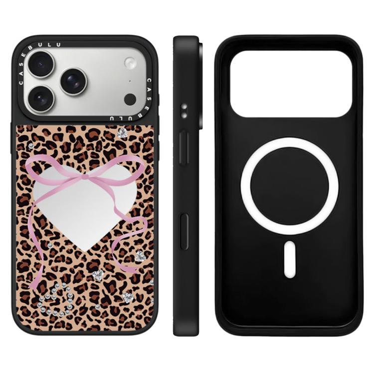 For iPhone 17 Pro Leopard Cherry Series Pattern Camera Control Button Mirror Magnetic Phone Case