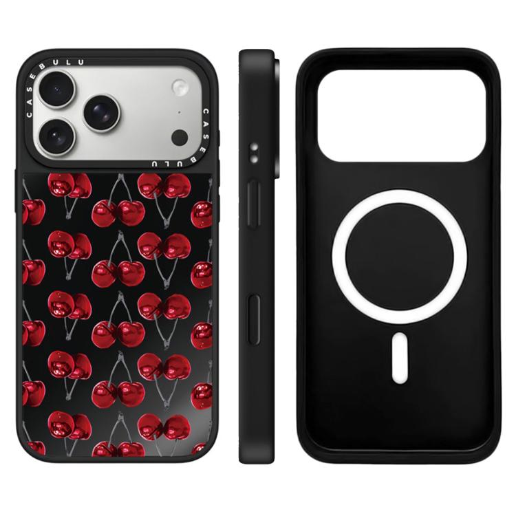 For iPhone 17 Pro Leopard Cherry Series Pattern Camera Control Button Mirror Magnetic Phone Case