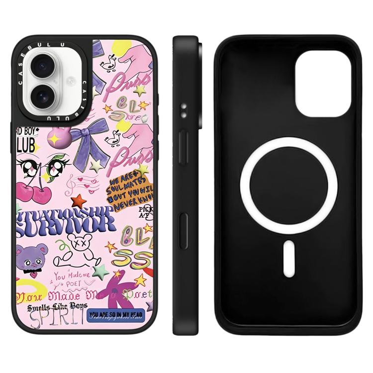 For iPhone 16 Plus Leopard Cherry Series Pattern Mirror Magnetic Phone Case