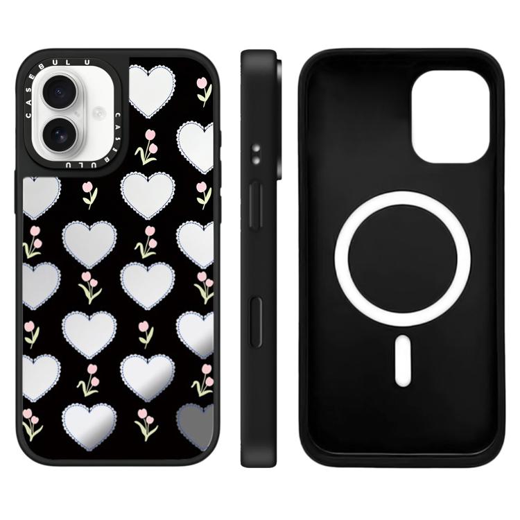 For iPhone 16 Plus Leopard Cherry Series Pattern Mirror Magnetic Phone Case