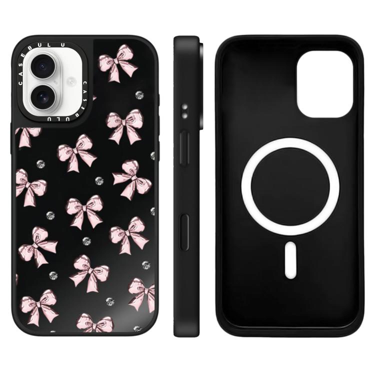 For iPhone 16 Plus Leopard Cherry Series Pattern Mirror Magnetic Phone Case