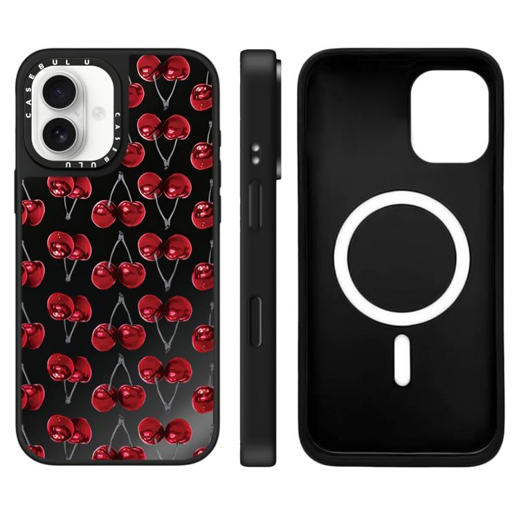 For iPhone 16 Plus Leopard Cherry Series Pattern Mirror Magnetic Phone Case
