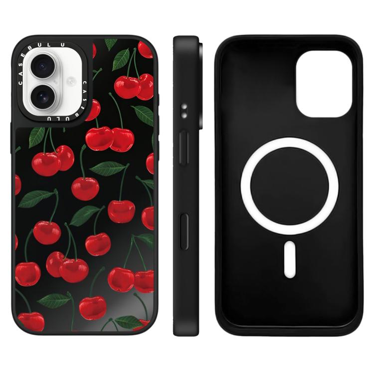 For iPhone 16 Plus Leopard Cherry Series Pattern Mirror Magnetic Phone Case