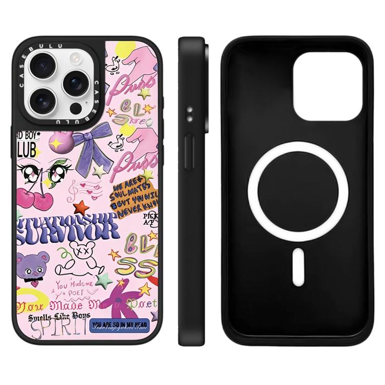 For iPhone 15 Pro Max Leopard Cherry Series Pattern Mirror Magnetic Phone Case