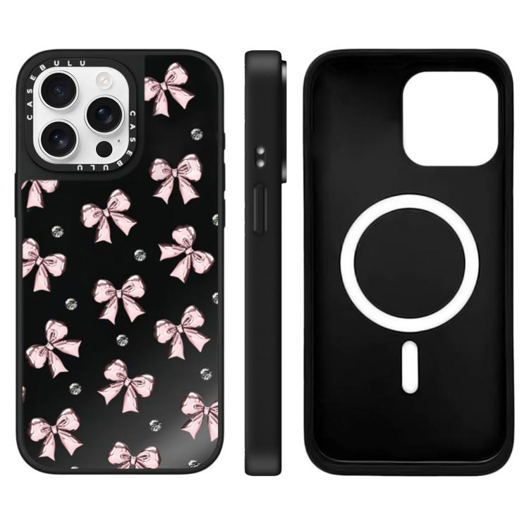 For iPhone 15 Pro Leopard Cherry Series Pattern Mirror Magnetic Phone Case