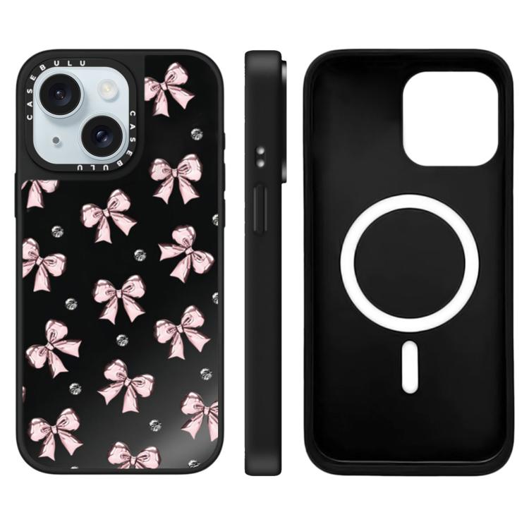 For iPhone 15 Plus Leopard Cherry Series Pattern Mirror Magnetic Phone Case