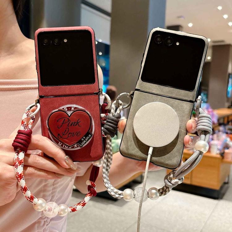 For Motorola Razr 50 / 60 / 70 Vegan Leather Side Buckle Magnetic Shockproof Phone Case with Hand Strap