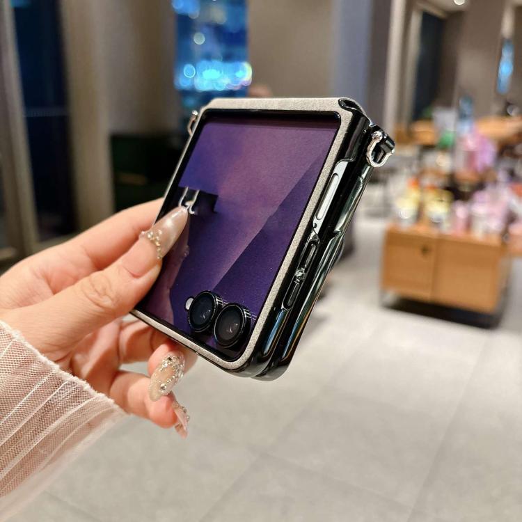 For Galaxy Z Flip7 5G Vegan Leather Side Buckle Magnetic Shockproof Phone Case with Hand Strap