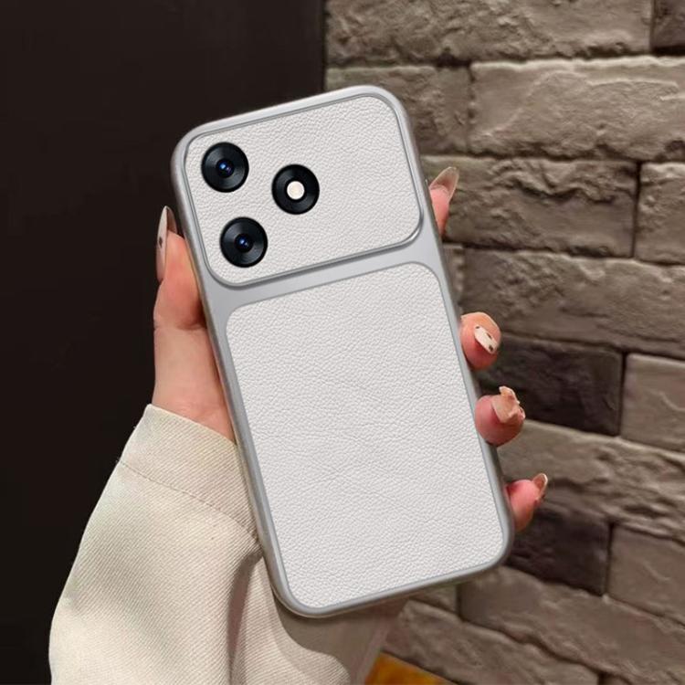 For Tecno Spark 10 4G Large Window Leather Textured Coated TPU Phone Case - White