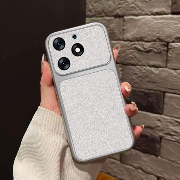 For Tecno Spark 10 Pro Large Window Leather Textured Coated TPU Phone Case - White