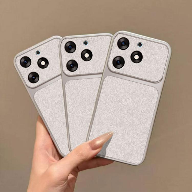 For Tecno Spark 10 Pro Large Window Leather Textured Coated TPU Phone Case - White