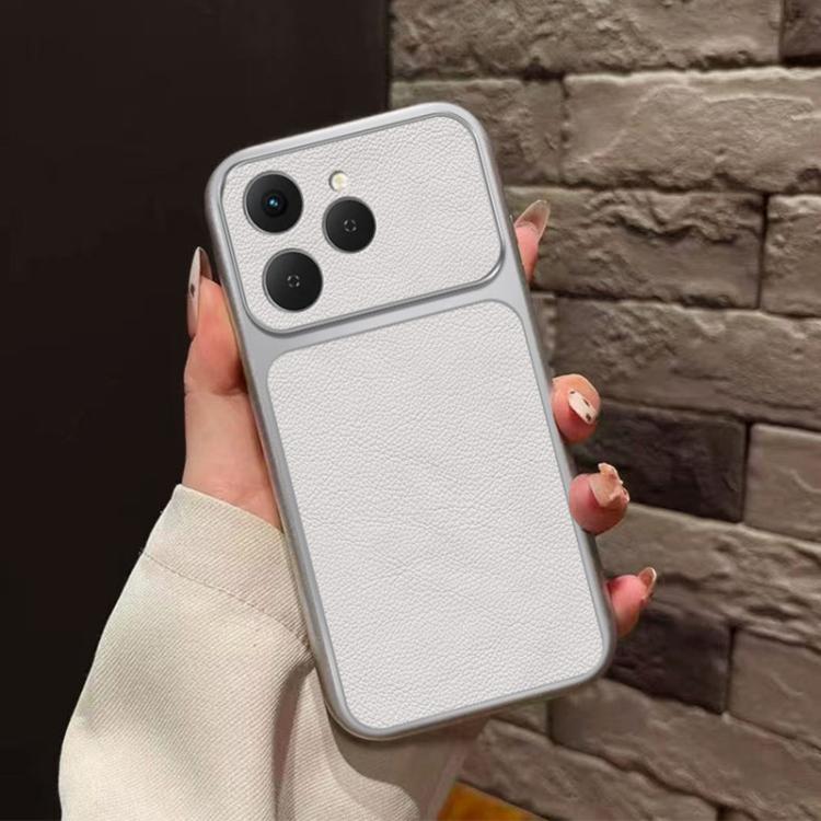 For Tecno Spark 40 4G Large Window Leather Textured Coated TPU Phone Case - White