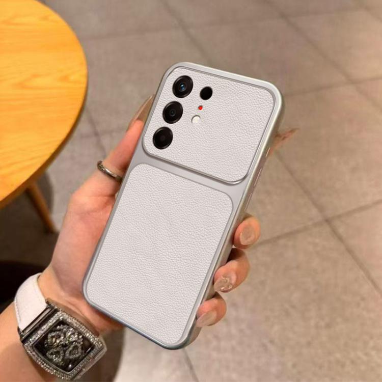 For Tecno Camon 50 4G Large Window Leather Textured Coated TPU Phone Case - White