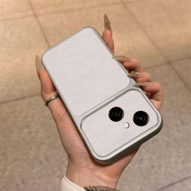 For Tecno Spark 40C Large Window Leather Textured Coated TPU Phone Case - White
