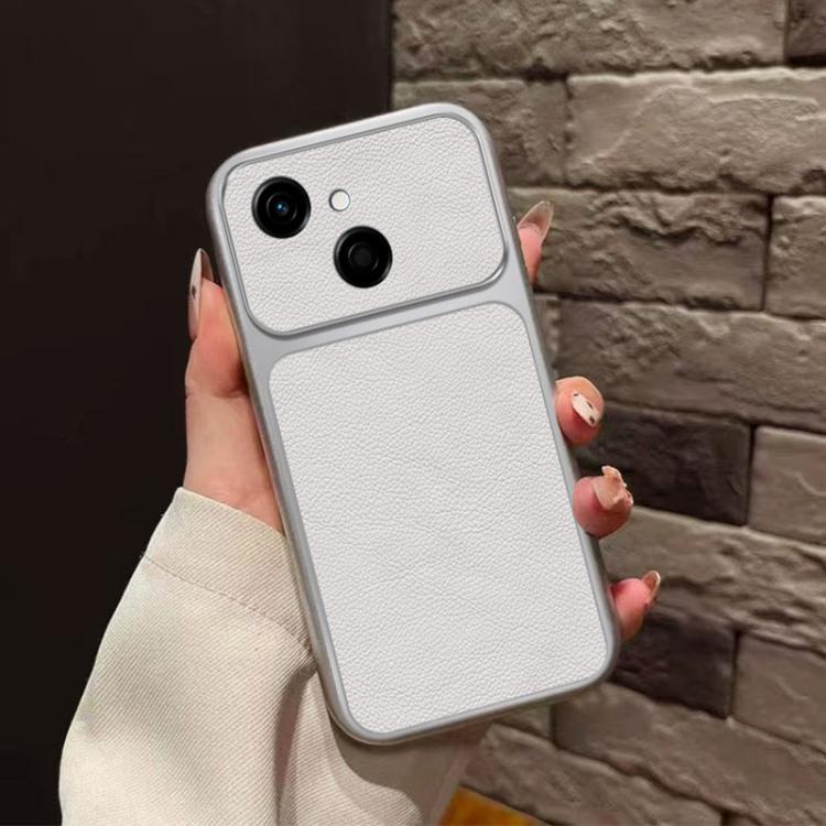 For Tecno Spark 40C Large Window Leather Textured Coated TPU Phone Case - White