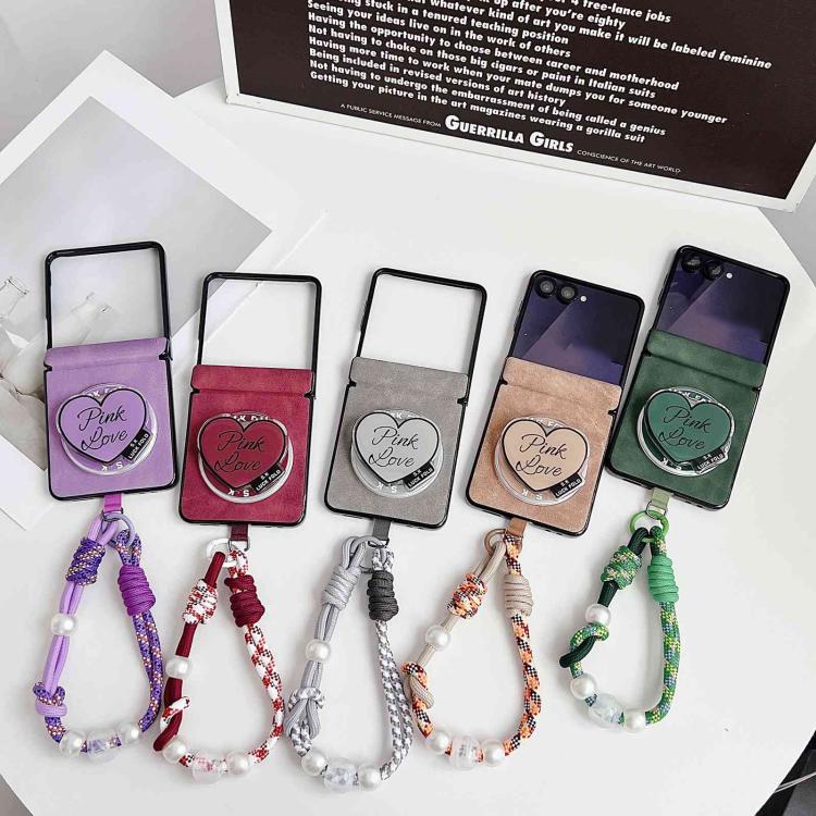 For Galaxy Z Flip7 5G Vegan Leather Dual Axis Magnetic Shockproof Phone Case with Hand Strap