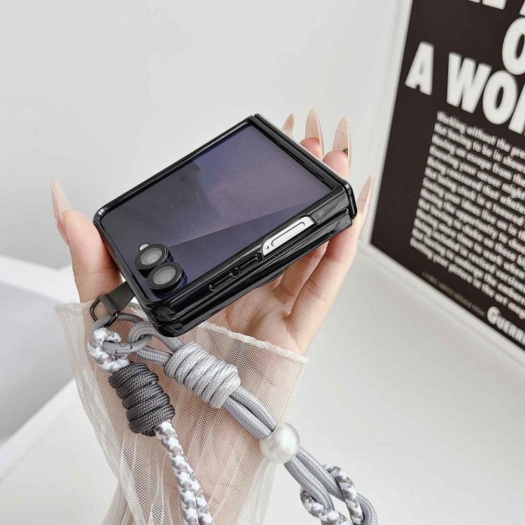 For Galaxy Z Flip7 5G Vegan Leather Dual Axis Magnetic Shockproof Phone Case with Hand Strap