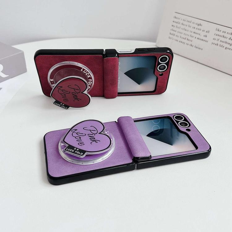 For Galaxy Z Flip5 Vegan Leather Dual Axis Magnetic Shockproof Phone Case with Hand Strap