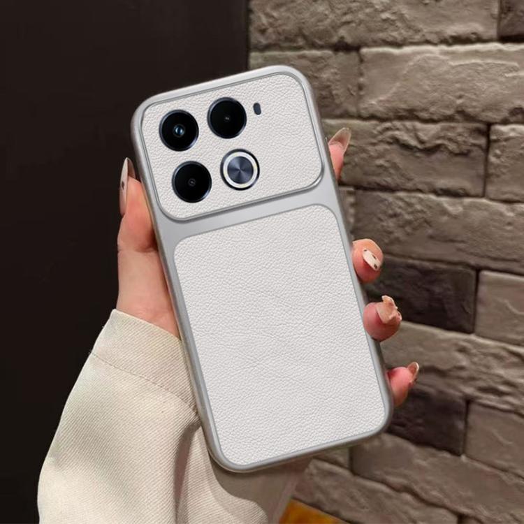 For Infinix Note 40 Pro Large Window Leather Textured Coated TPU Phone Case - White