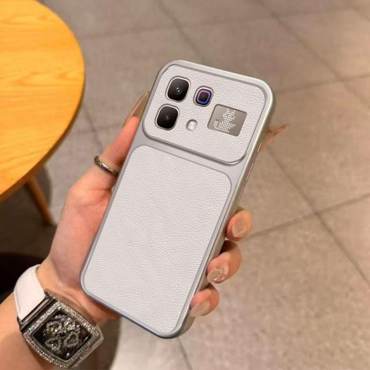 For Infinix Note 60 Pro 5G Large Window Leather Textured Coated TPU Phone Case - White