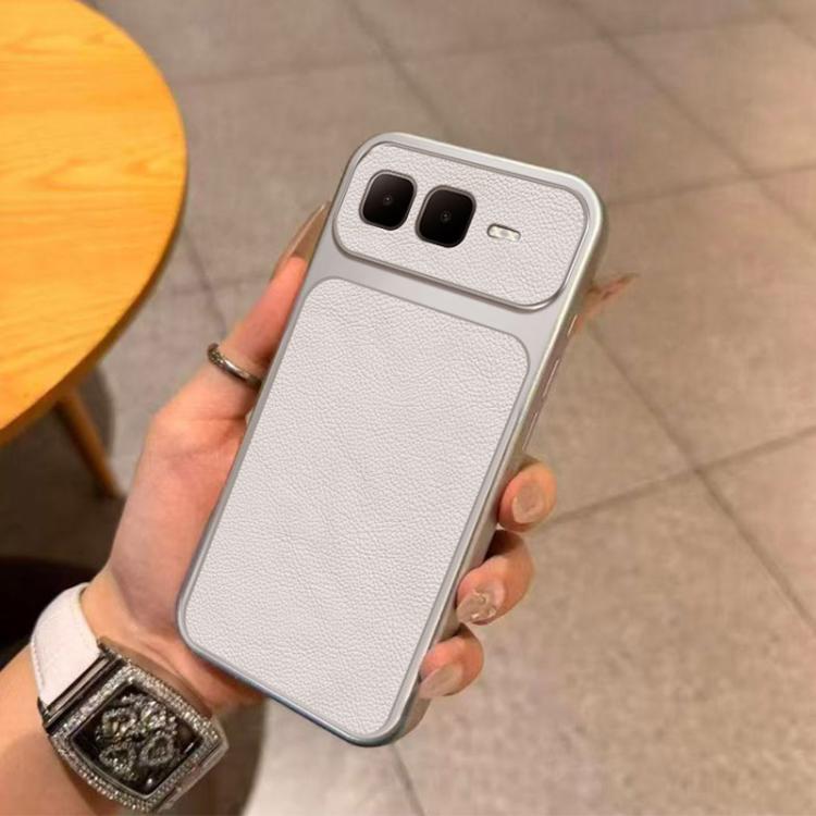 For Infinix Smart 10 Plus 4G Large Window Leather Textured Coated TPU Phone Case - White