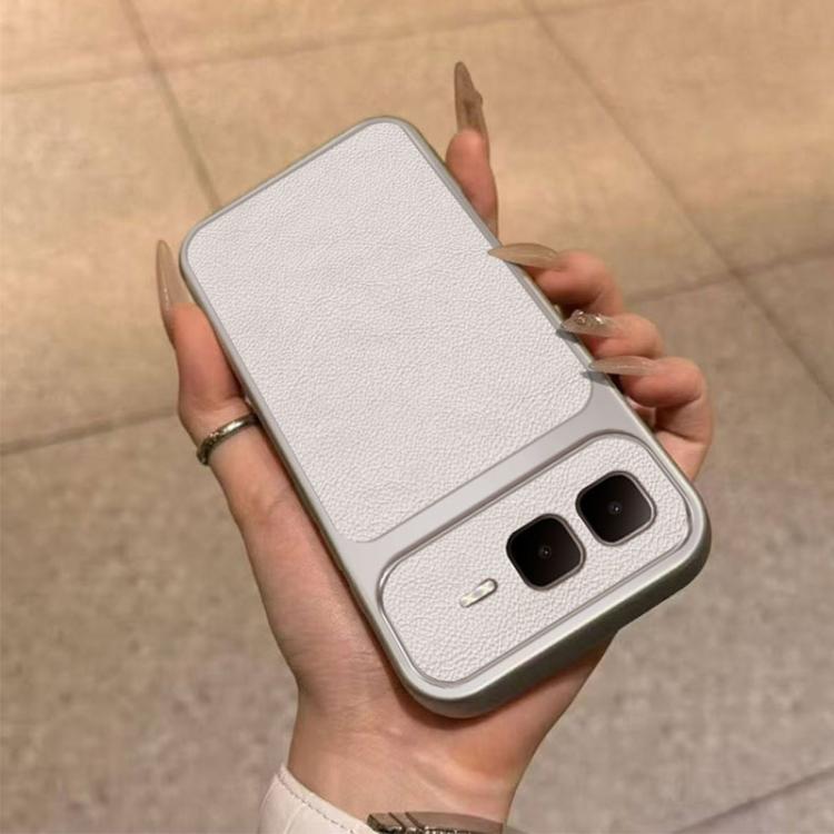 For Infinix Smart 10 Plus 4G Large Window Leather Textured Coated TPU Phone Case - White