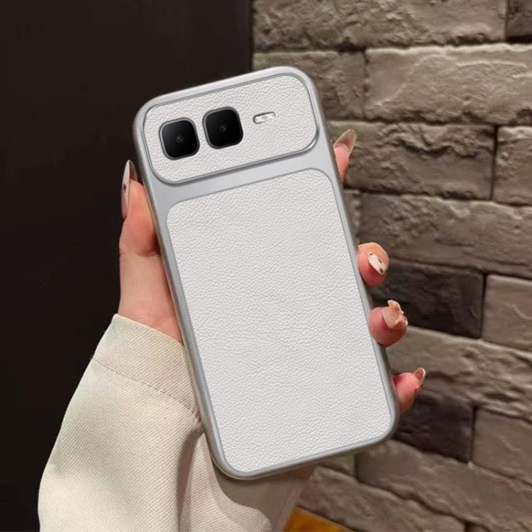 For Infinix Smart 10 Plus 4G Large Window Leather Textured Coated TPU Phone Case - White