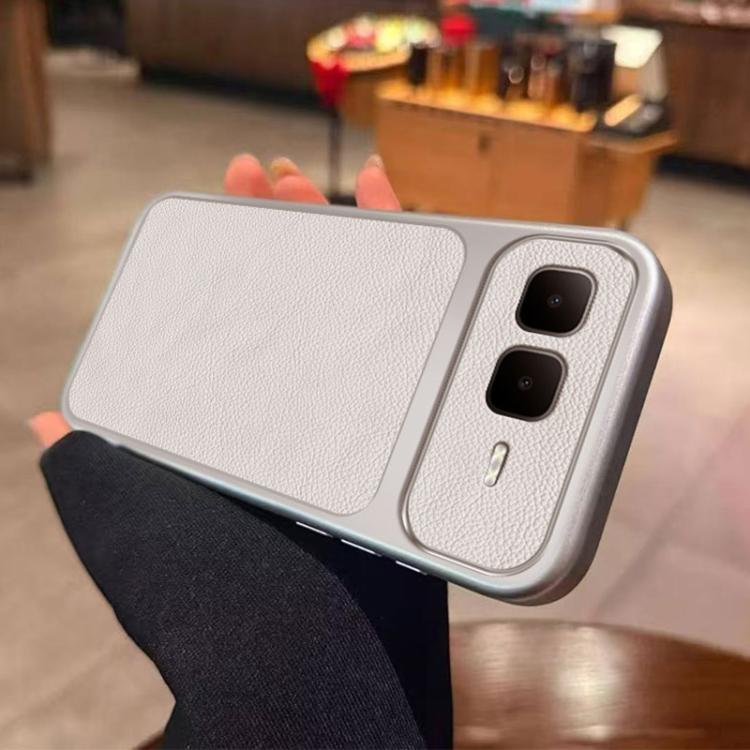 For Infinix Smart 10 Plus 4G Large Window Leather Textured Coated TPU Phone Case - White