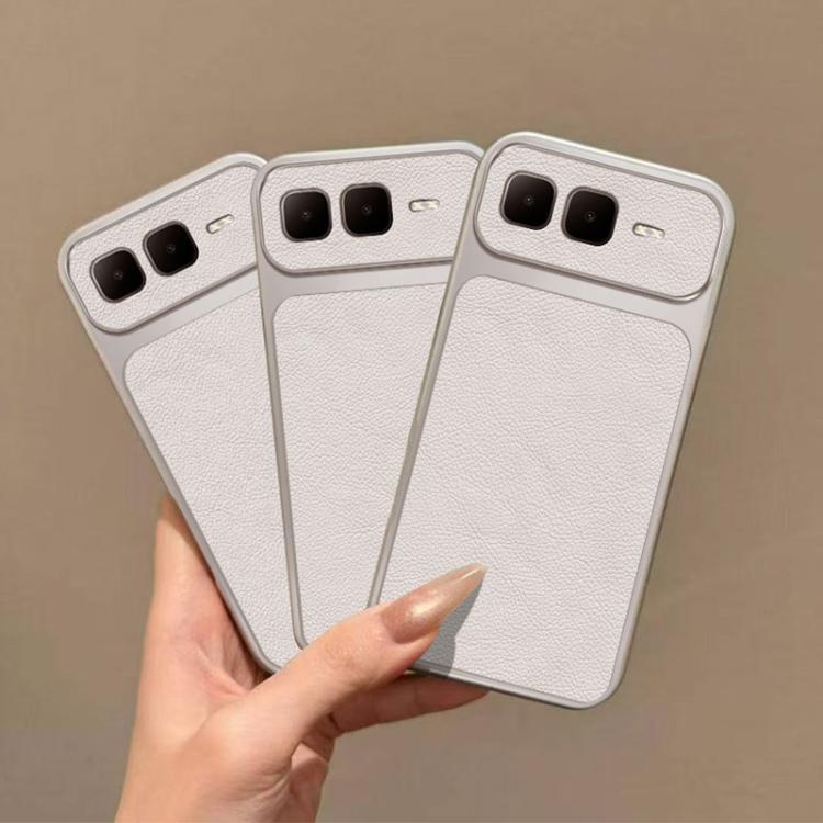 For Infinix Smart 10 Plus 4G Large Window Leather Textured Coated TPU Phone Case - White