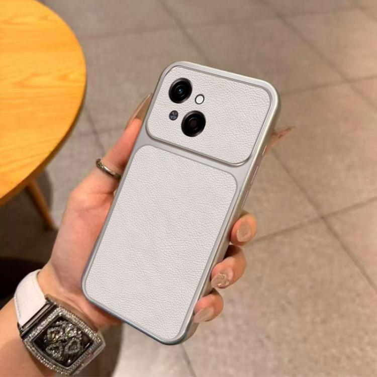 For Infinix Smart 9 Large Window Leather Textured Coated TPU Phone Case - White