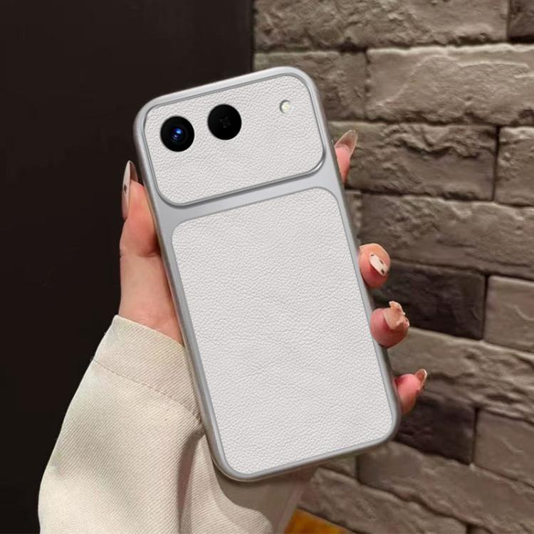 For Infinix Hot 60i 5G Large Window Leather Textured Coated TPU Phone Case - White