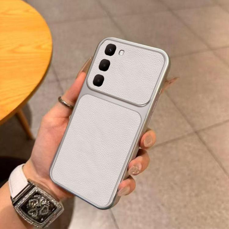 For Infinix Hot 70 4G Large Window Leather Textured Coated TPU Phone Case - White