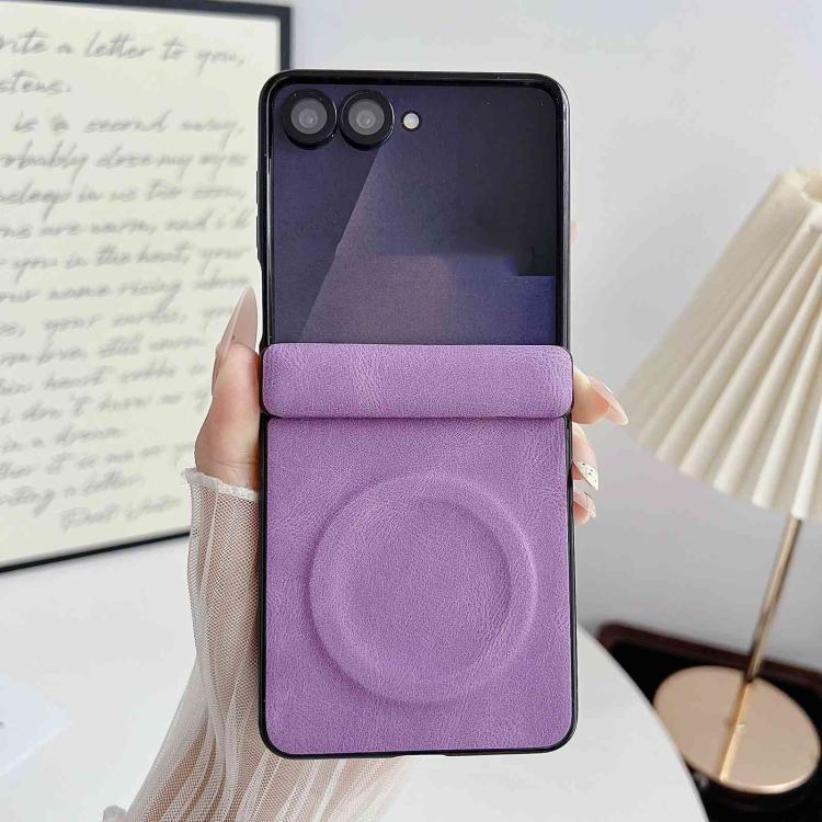 For Galaxy Z Flip7 5G Vegan Leather Axis Magnetic Shockproof Phone Case