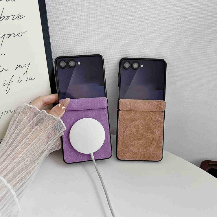 For Galaxy Z Flip7 5G Vegan Leather Axis Magnetic Shockproof Phone Case