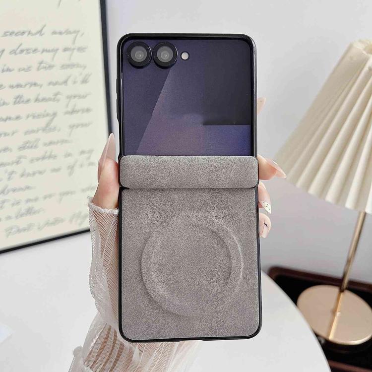For Galaxy Z Flip7 5G Vegan Leather Axis Magnetic Shockproof Phone Case