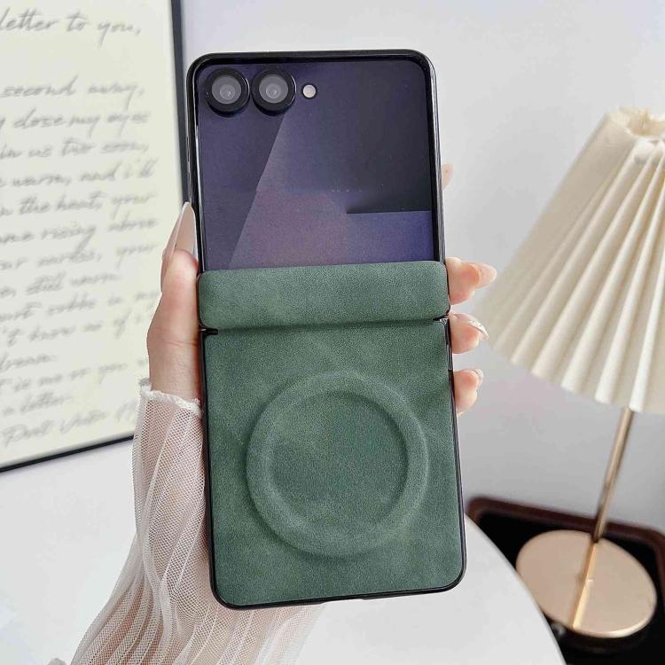 For Galaxy Z Flip7 5G Vegan Leather Axis Magnetic Shockproof Phone Case