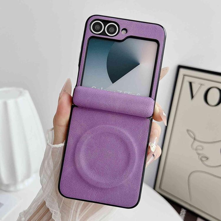 For Galaxy Z Flip5 Vegan Leather Axis Magnetic Shockproof Phone Case