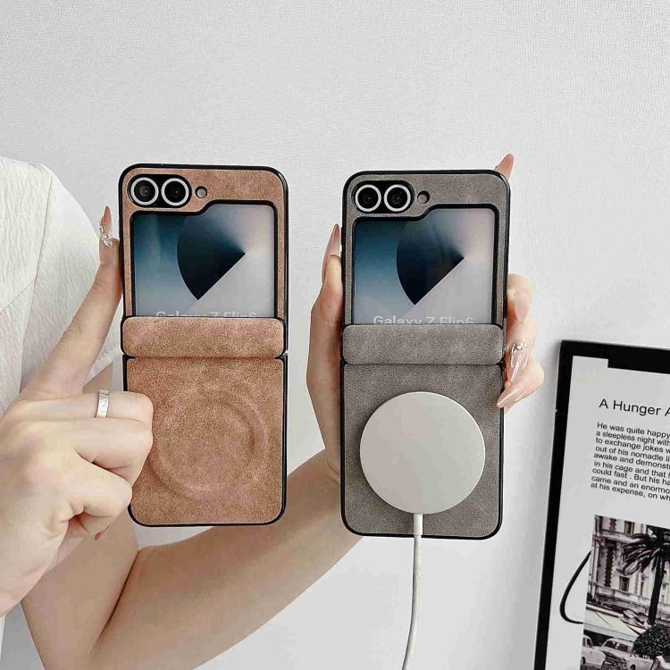 For Galaxy Z Flip5 Vegan Leather Axis Magnetic Shockproof Phone Case