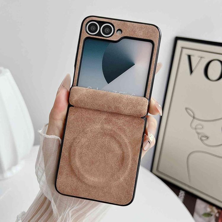 For Galaxy Z Flip5 Vegan Leather Axis Magnetic Shockproof Phone Case