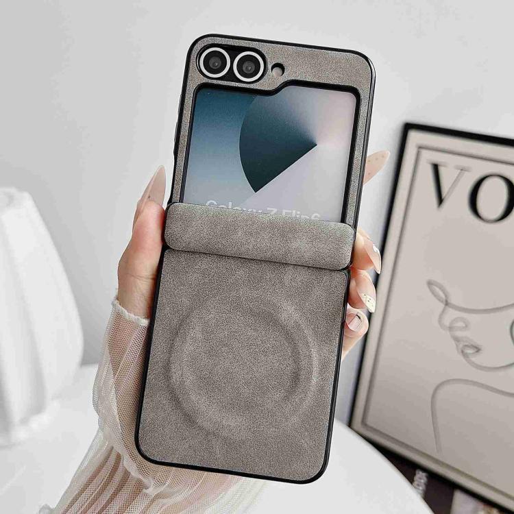 For Galaxy Z Flip5 Vegan Leather Axis Magnetic Shockproof Phone Case
