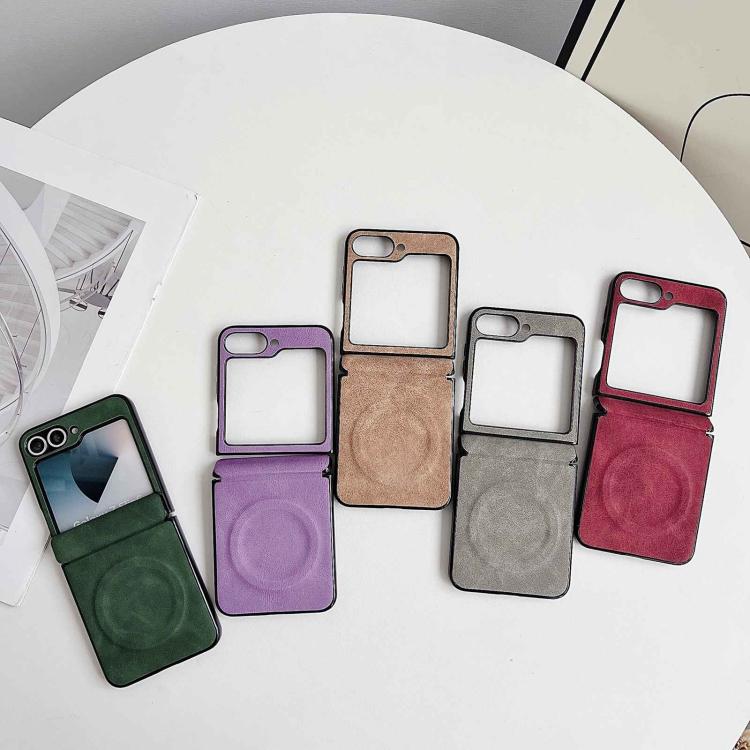 For Galaxy Z Flip5 Vegan Leather Axis Magnetic Shockproof Phone Case