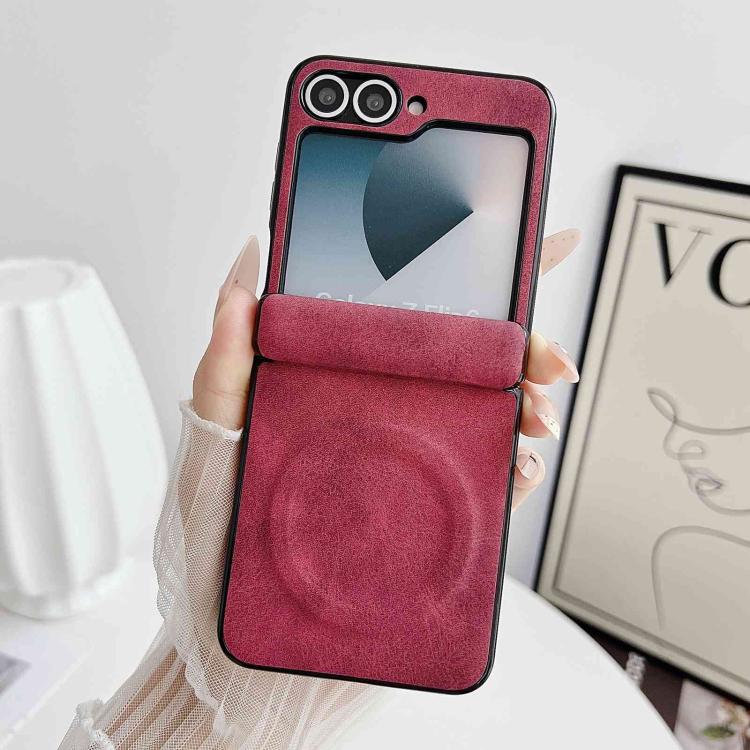 For Galaxy Z Flip5 Vegan Leather Axis Magnetic Shockproof Phone Case