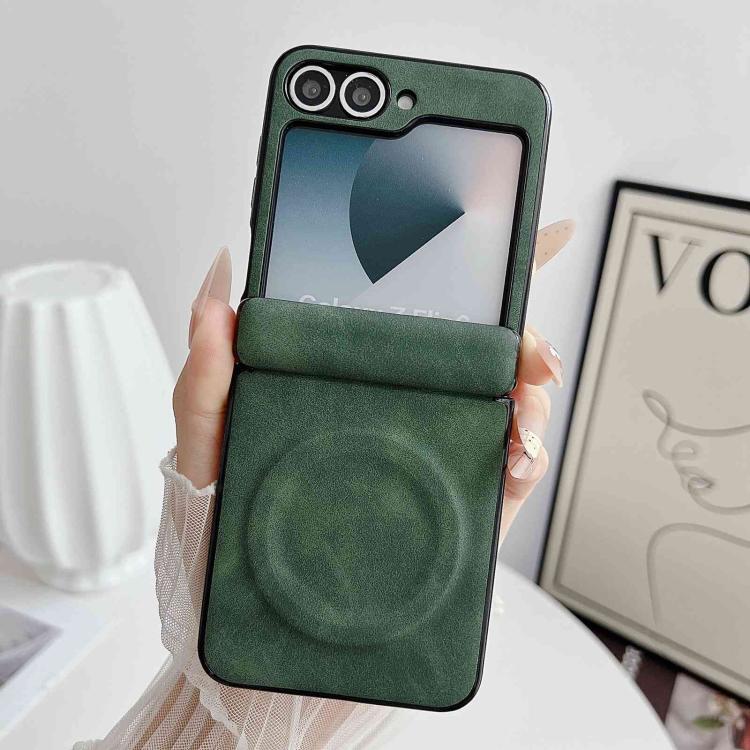 For Galaxy Z Flip5 Vegan Leather Axis Magnetic Shockproof Phone Case