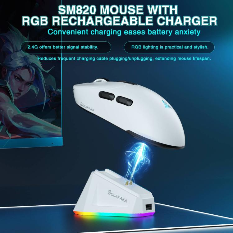 SOLAKAKA SM820 Tri-Mode 22000DPI 1000Hz Wireless Gaming Mouse with RGB Charging Dock