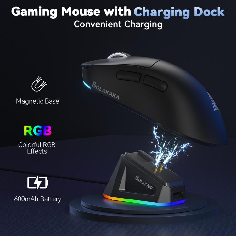 SOLAKAKA SM822 Tri-Mode 24000DPI 1000Hz Wireless Gaming Mouse with RGB Charging Dock